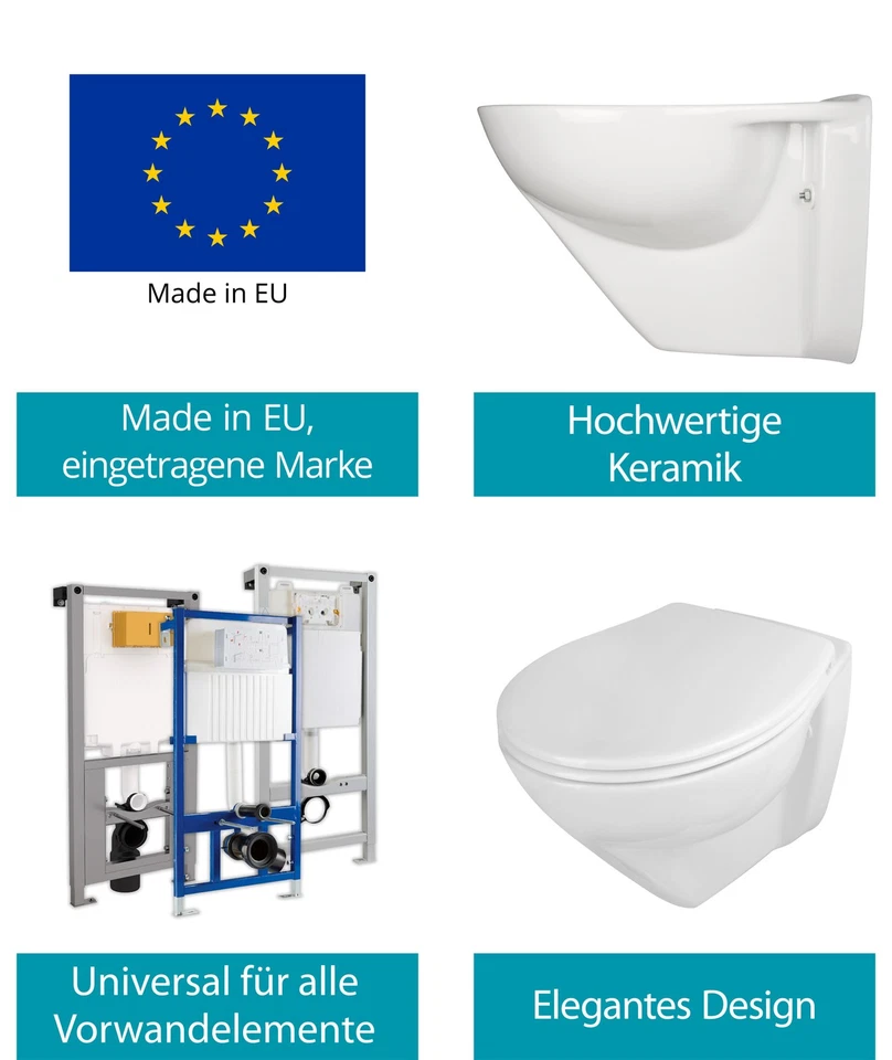 Wand-WC erhöht +6 cm spülrandlos Hänge-WC Set WC-Sitz Absenkautomatik Weiß - Bild 4 von 4