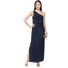 Adrianna Papell One Shoulder Chiffon Draped Evening Gown Midnight Blue size 12