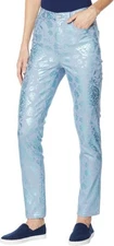 DG2 Diane Gilman Stretch Foil-Print Skinny Jean Chambray Damask 16W NEW (569)