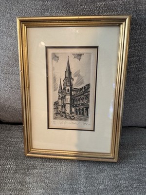 St. Louis Cathedral Phillip Sage Etching Print 68/200 Artist Signed  1979 Framed