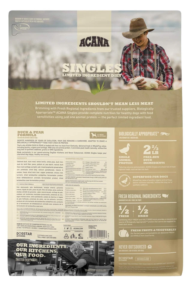Receta individual de pato y pera, 4,5 libras, alimento seco para perros dieta de ingredientes limitados Foto 2 de 4