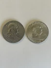 2x 1963 Franklin Half Dollars 90% Silver Fine XF Condition US Coins-Denver Mint