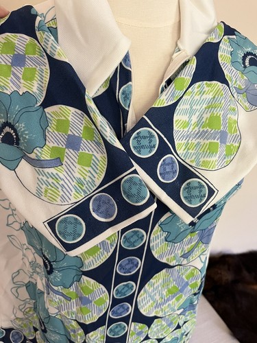 Vintage Top blouse Zip Up 70s Butterfly Collar floral Hawaiian Look Polyester - Picture 5 of 6