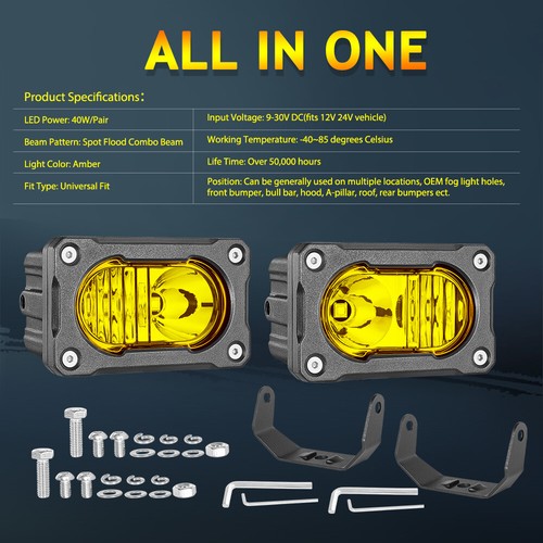 A-pillar fog light hood ditch pods 4" Cube Pods Work Lights Driving Scene Lamps - Picture 249 of 307
