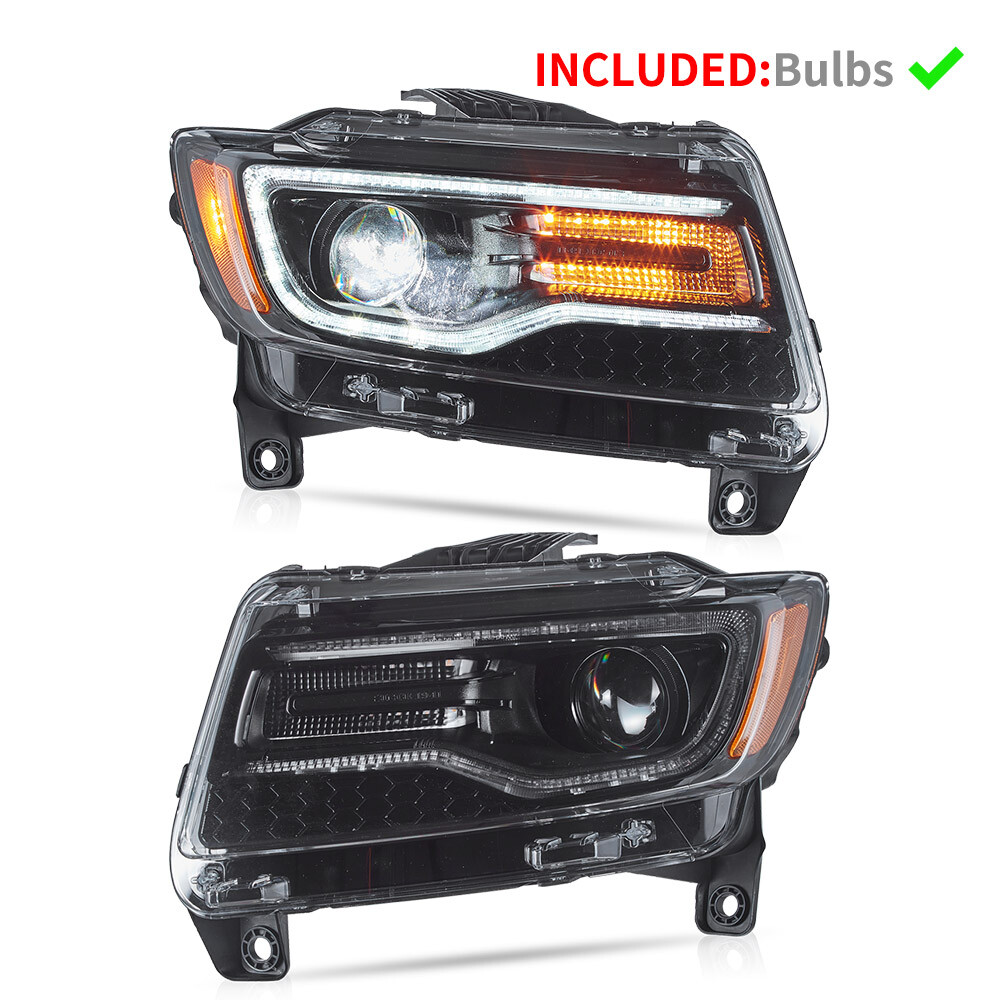 JGD ATTACK! - Full LED Clear Headlights – Vland – Black – Set (GRAND CHEROKEE 14-21
