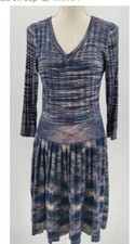 JUST TAYLOR Dress Women Size Small Knit Pleated Drop Waist  V Neck Stretch