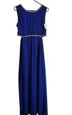 Forever 21 Royal BLUE Maxi Dress Size L Side Cutouts Rhinestone Trim Sleeveless
