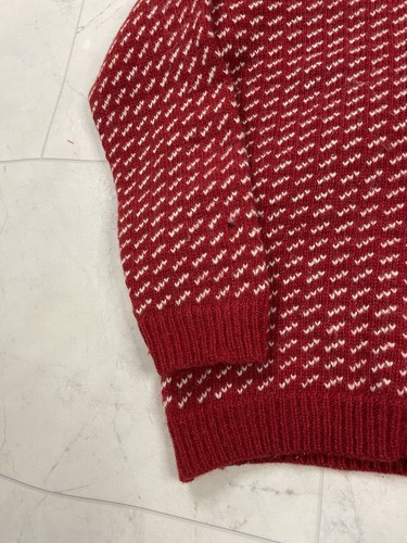 Vintage LL Bean Womens Red White Bird Eye Norwegian Full Zip Distressed Sweater - Picture 3 of 17