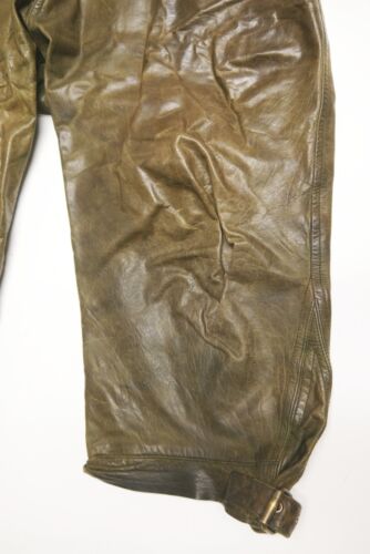 Glattleder knautschige Lederhose verspeckt Jagd Biker Kniebund Grün Gr.50 - Bild 8 von 10
