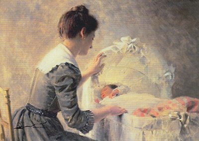 Postcard: Adan - Motherhood / Woman and Baby in Cradle