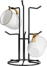 Mug Tree for Large Mugs, 6-Hook Metal Coffee Mug Holder Rack, Black