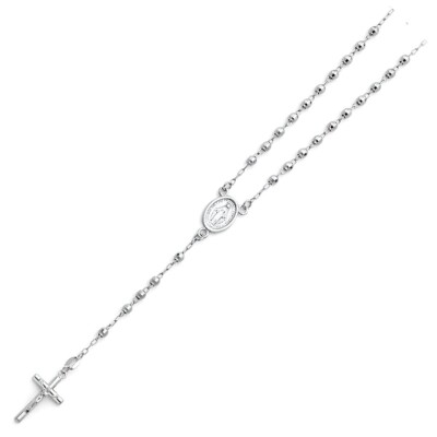 Gold 14K Weißgold 3mm Kugel Rosenkranz Halskette - 18''