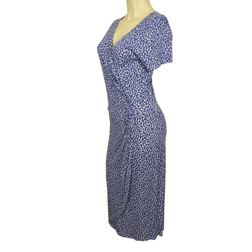 DEVERNOS short sleeve purple white faux wrap low cut V neck Summer dress Sz S - Picture 5 of 17