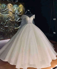 Luxury Sequined Glitter Ball Gown Wedding Dresses For Bride Sexy Off Shoulder
