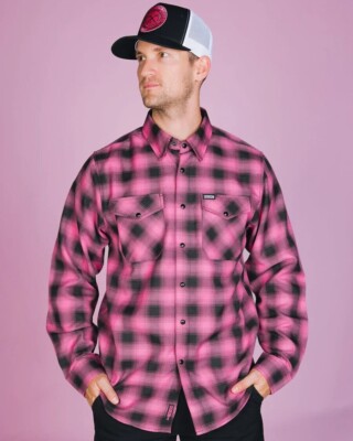 Dixxon Survivor 10 YR Men's 2XL 2X Pink Black Plaid Breast Cancer