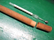 ANTIQUE GLASS BEAUME SCALE HYDROMETER FOR MAPLE SYRUP w/ WOODEN  CASE