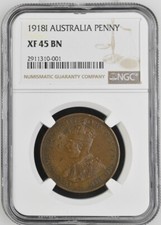 1918-I AUSTRALIA 1 PENNY - NGC XF45 BN - FREE U.S. / $12.50 GLOBAL SHIPPING
