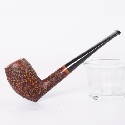 MUXIANG Handmade Briar Tobacco Pipe Sandblasted Freehand Pipe Vulcanite Stem