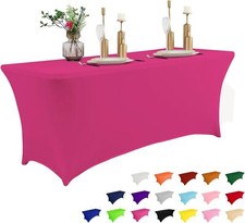 Rose Pink Rectangle Stretch Table Washable Cover Fits Party Wedding Festival