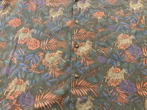 Vtg Y2K GAP Hawaiian Safari Zebra Floral Button Up Shirt Mens Large Long Sleeve - Picture 4 of 7