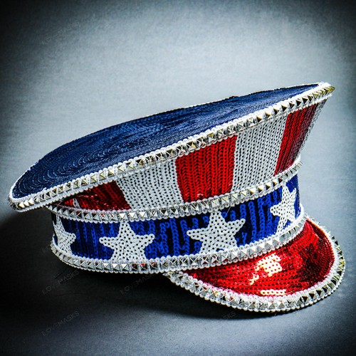 Blue USA FLAG Military Captain Hat Rave 