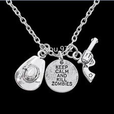The Walking Dead Gun Necklace 30/" Chain Rick Grimes Revolver Dirty Pendant *UK**