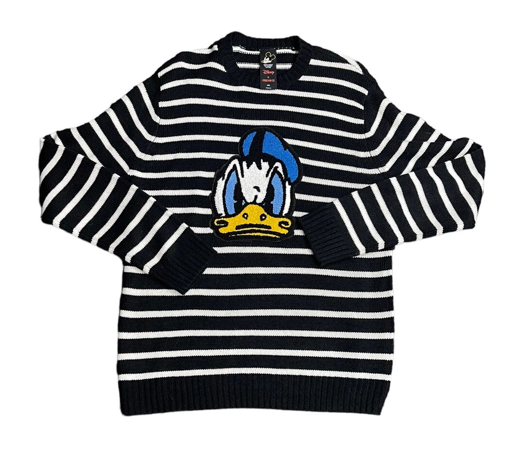 Disney X Forever 21 Men's Medium Donald Duck Black u0026amp; White striped Knit  Sweater | eBay