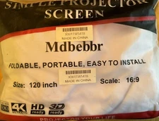 Simple Projector Screen, Portable, Mdbebbron ~ Scale: 16:9, Size 120 Inches, NEW