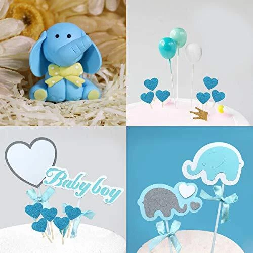 Decoración de pastel de baby shower elefante azul para bebé niño, tema elefante... Foto 3 de 4