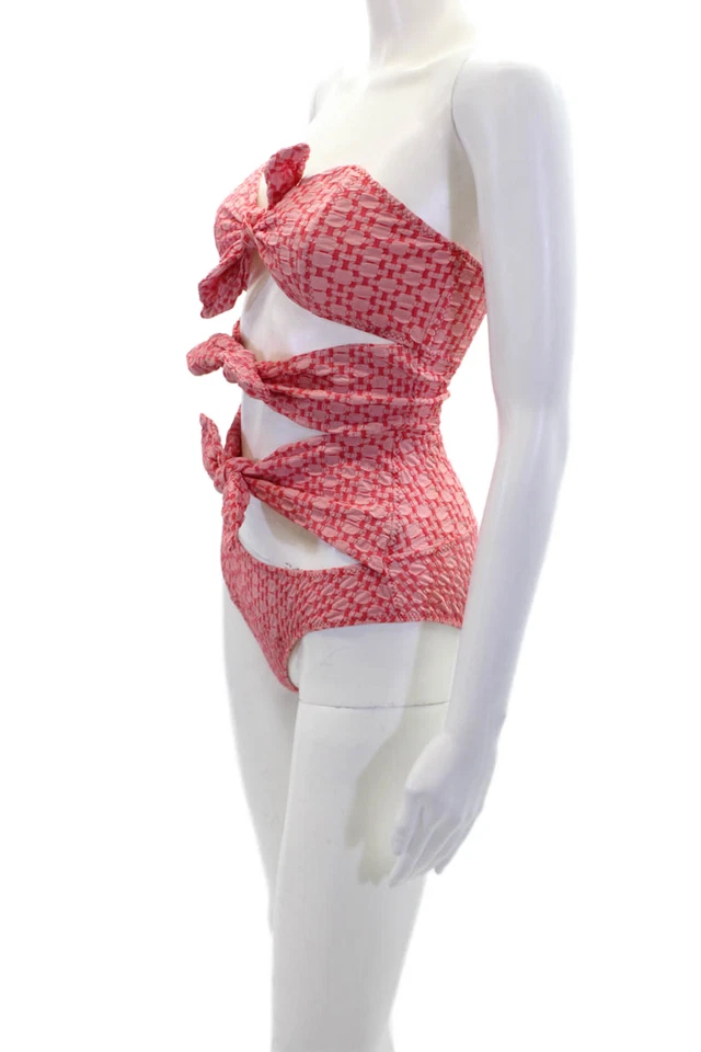 Traje de baño Lisa Marie Fernández para mujer sin mangas nudo frontal estampado de una pieza rojo Foto 2 de 4