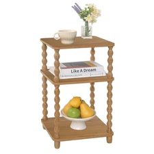 End Table, Small Side Table with 3 Tier Open Shelf, Modern NightStand Accent ...