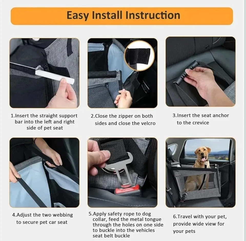 Transportador de viaje mediano grande para asiento de coche para perros con malla transpirable y cinturón ajustable Foto 2 de 4