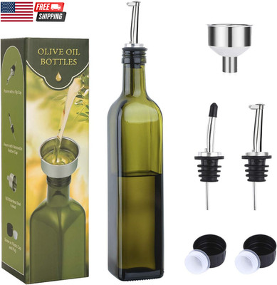 17Oz Glass Olive Oil Bottle Dispenser - 500Ml Green Oil and Vinegar Cruet with P