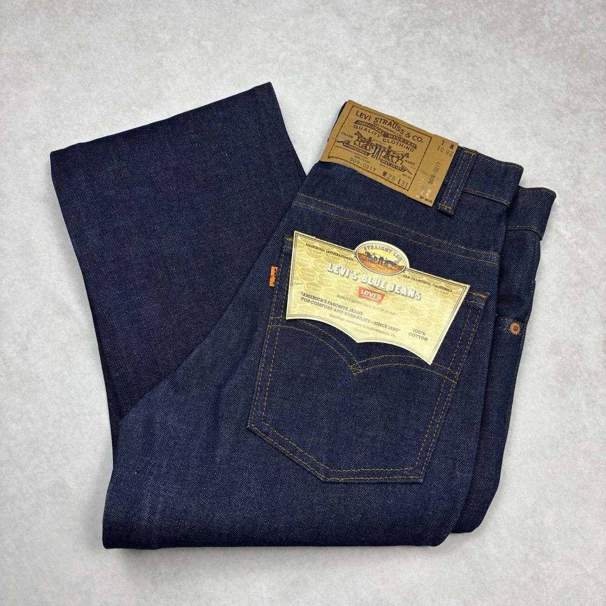 80s Levi's 509 Orange Tab straight leg deadstock flashers 28x31