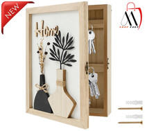 Hanging Wooden Key Cabinet with  6 Hooks & Drawer / Plain Unpainted Rack Box