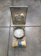 Vintage 1940s Metal Folding Travel Shaving Kit With Mirror & Brush 