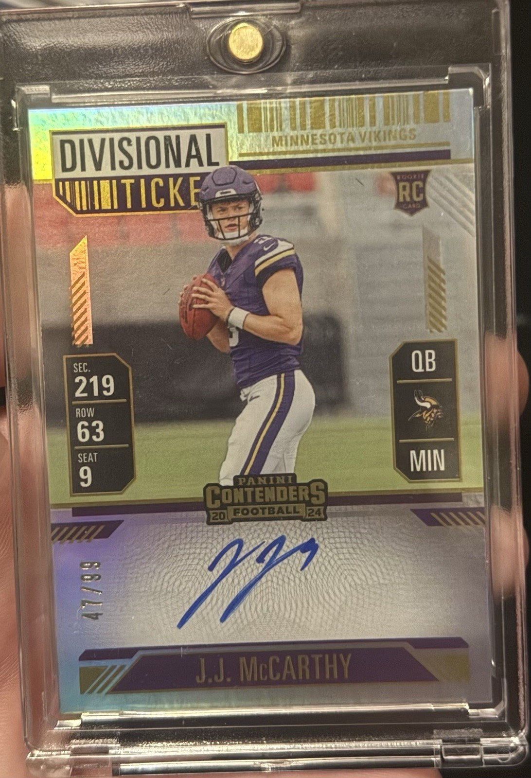 2024 Contenders JJ McCarthy Divisional Rookie Ticket On Card Auto /99 Vikings