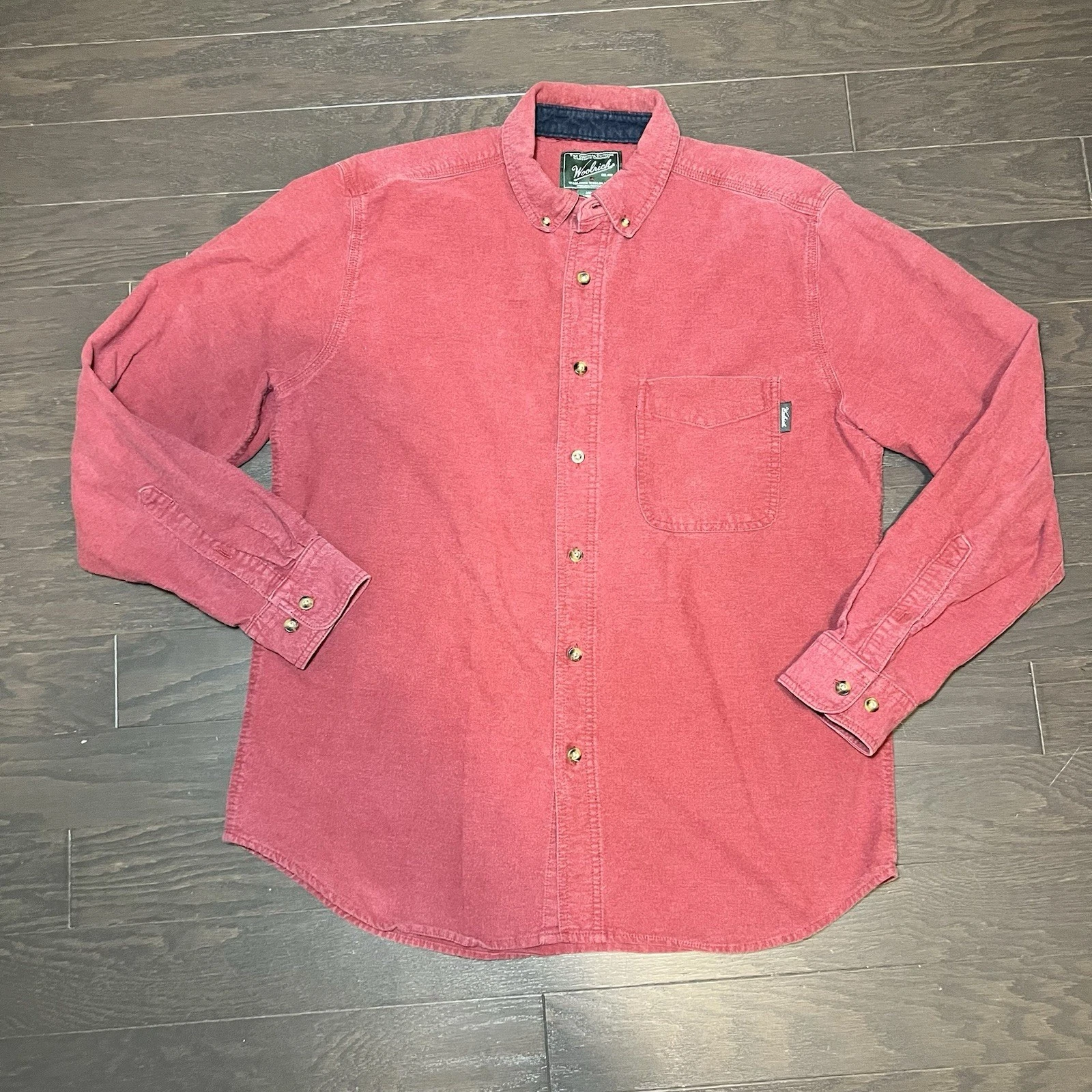 Woolrich Flannel Button Up Shirt Men's Size L Maroon Long Sleeve