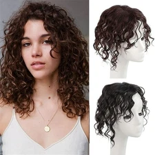 Real Remy Human Hair Long Curly Wavy Hand Made Toupee Topper Wiglet Clipin Black