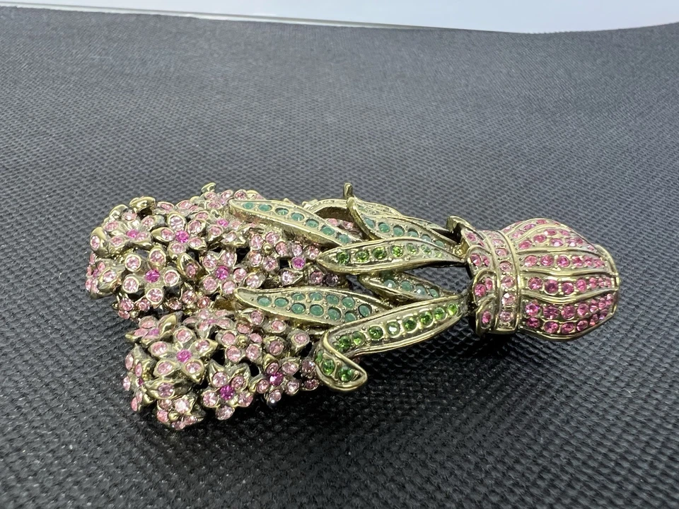 Heidi Daus Pink Flowers In Vase Pin Brooch, Pave, Swarovski Crystals 2.75” Foto 2 de 4