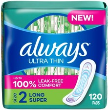 Always Ultra Thin Feminine Pads without Wings for Women, Size 2, Long Super A...