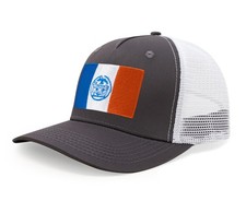 New York City Flag Hat Men Women - Snapback Trucker Baseball Cap (Grey White)