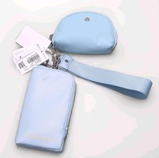 lululemon Light Blue Dual Pouch Wristlet Pouch Wallet, Zipper Logo, Credit Card