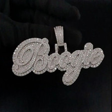 7Ct Round Cut Real Moissanite Custom Name Men's Pendant 14k White Gold Plated