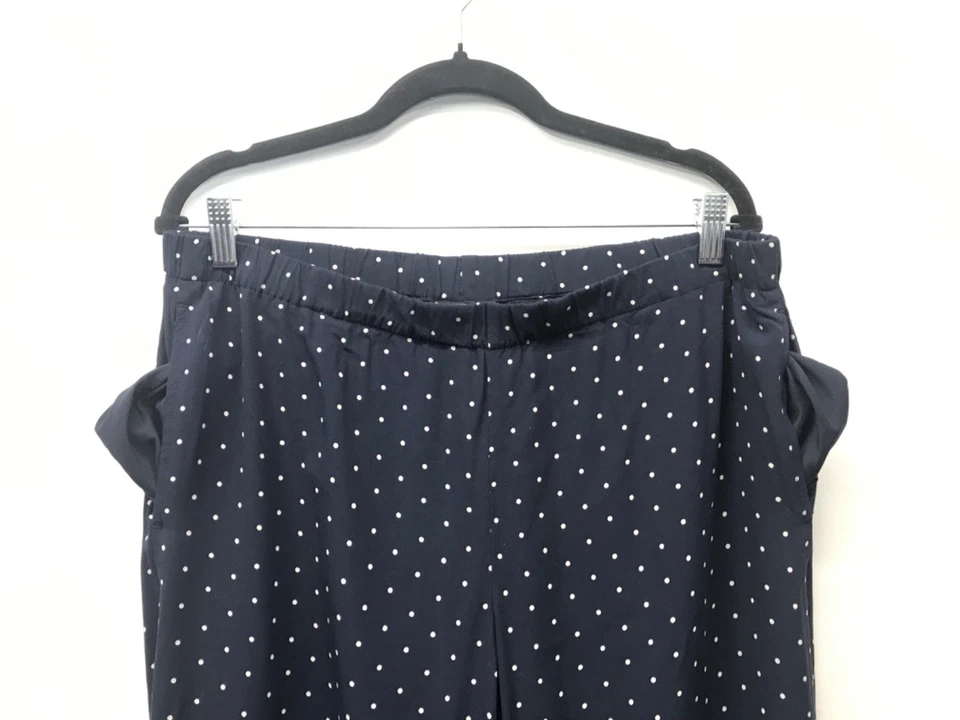 Pantalones J. Jill Azul Marino Lunares Cintura Elástica Pierna Ancha Bolsillos Talla M Alto Foto 3 de 4