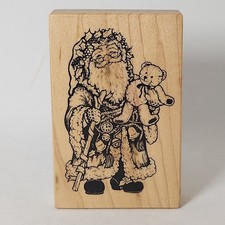 Santa Claus Holding Tedding Bear Wood Mounted Rubber Stamp PSX Medium 2.25 x 3.5