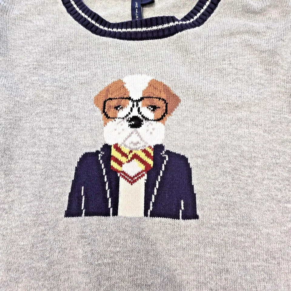 Janie and Jack Sweater Boys 12 Bulldog Professor Dog Crewneck Pullover Sweater - Image 2 of 4
