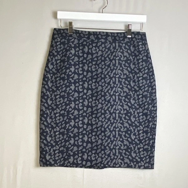 Falda Lápiz Banana Republic Geo Jacquard Azul Marino/Negro Talla 6 Carrera Negocios Foto 4 de 4