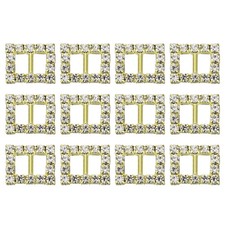 Rhinestone Ribbon Buckle, 12Pcs 15 x 12mm Crystal Ribbon Buckle, Gold, White