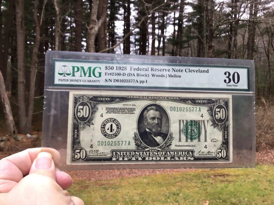 $50 1928 Federal Reserve Note Cleveland,Ohio Woods/Mellon PMG 30 Very Fine - Image 3 of 4